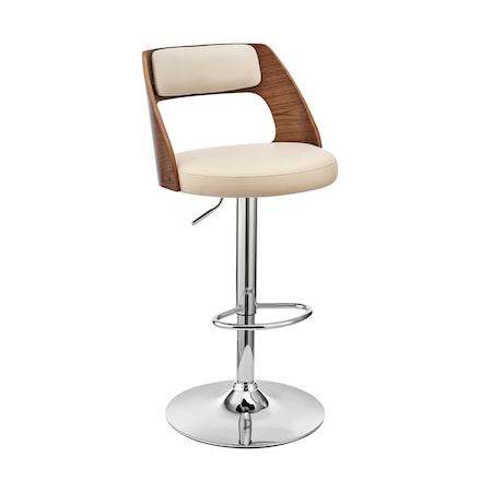 Armen Living Paulo Adjustable Swivel Cream Faux Leather and Walnut Wood Bar Stool with Chrome Base LCPQBAWACR
